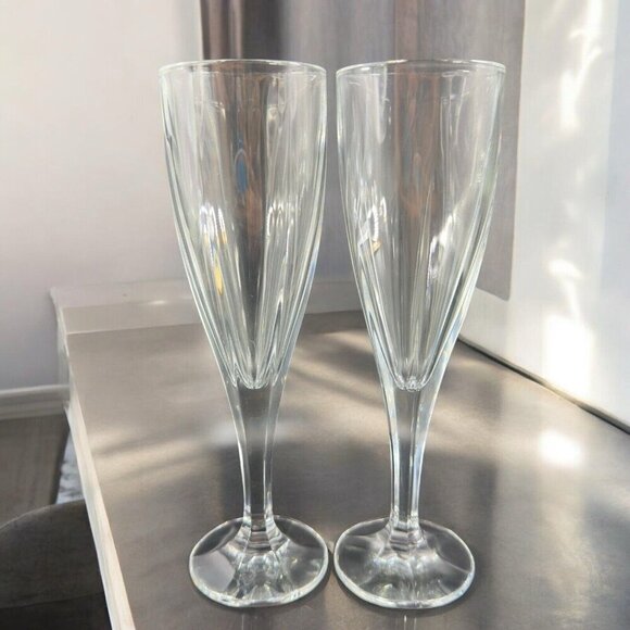 Godinger EMPIRE Spiral Barware Flute Cups Clear Glasses Retired Set 2 Vintage - Picture 2 of 8